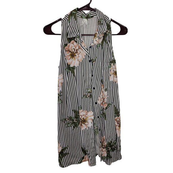 Sleeveless Floral & Stripe Button Down Blouse Collared Tunic XL By Live 4 Truth - Picture 12 of 12